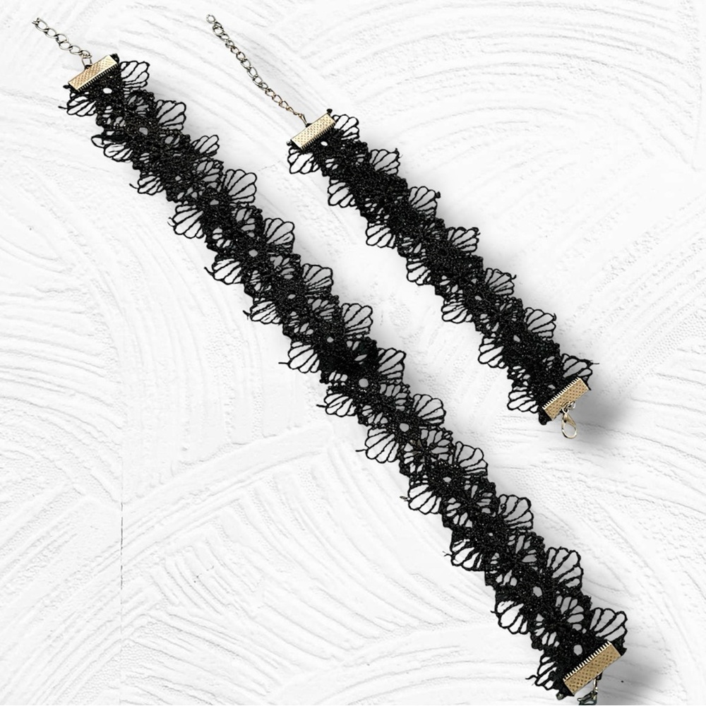 Vintage Black Lace Choker and Bracelet Set
